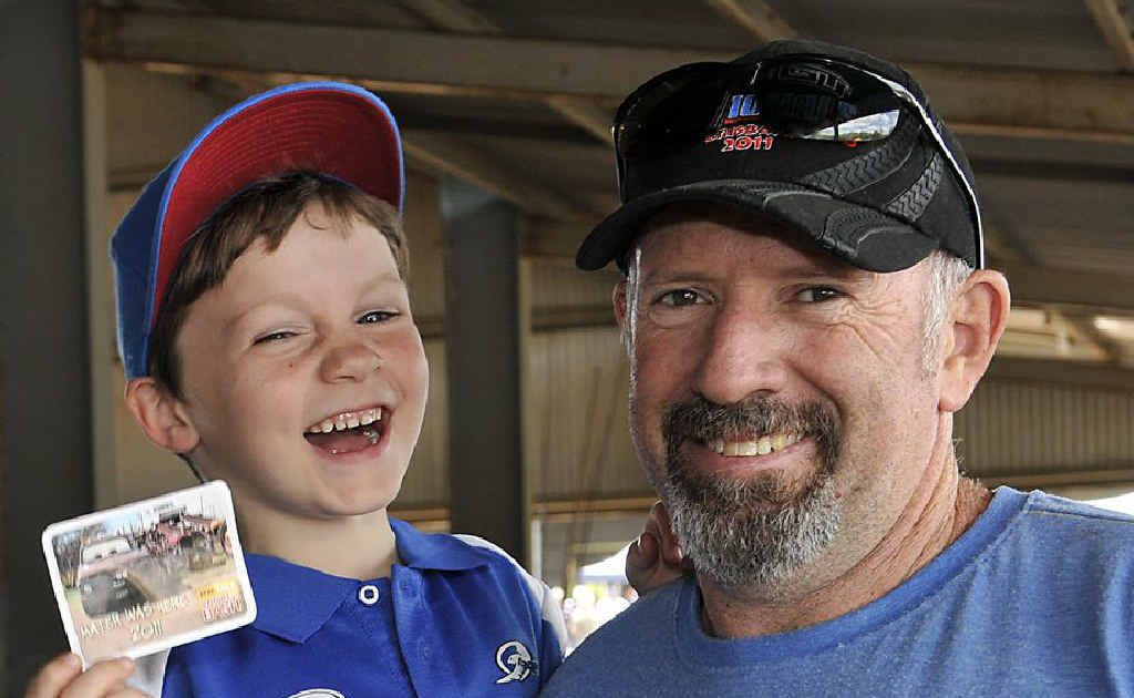 Brayden Chesterfield catches a lift with his dad Ben. Brayden Chesterfield catches a lift with his dad Ben.
